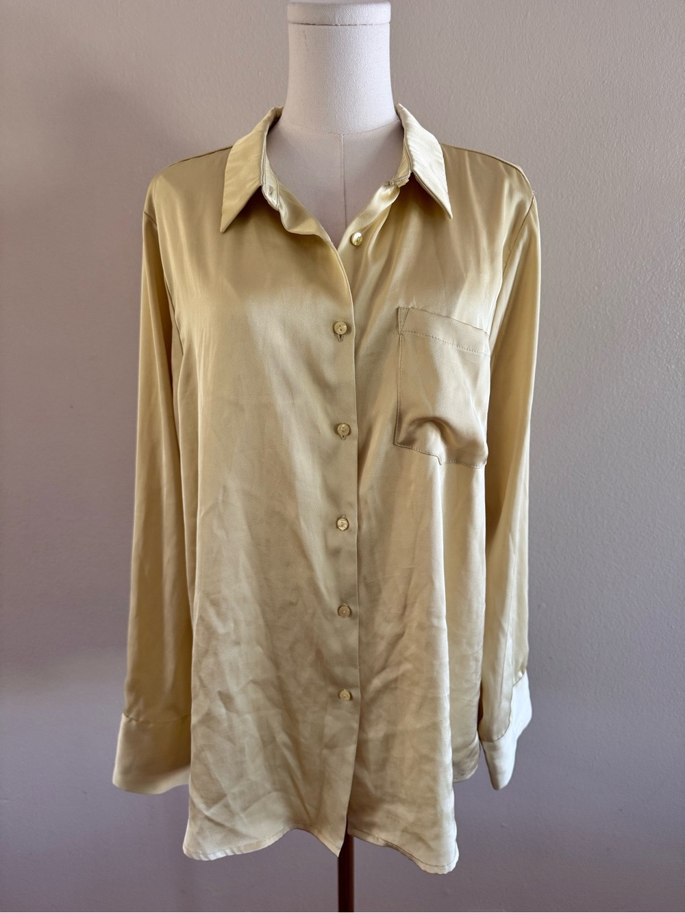 Aqua Pale Yellow Satin-Look Blouse XXL